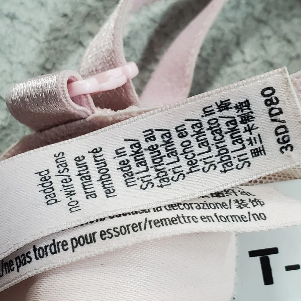 Victoria's Secret Women Bra 36D Pink Floral Padded T Shirt Wireless Lace Strap